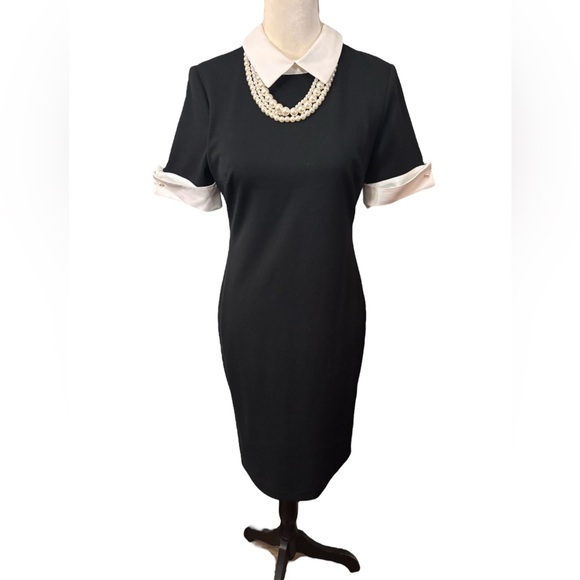 Karl Lagerfeld Paris Faux Pearl Colorblock Sheath Dress Sz 4 - Picture 1 of 6